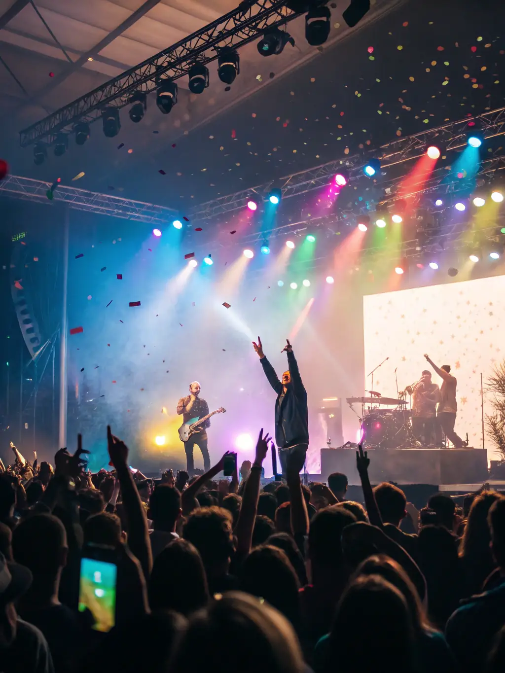 A dynamic shot of a live music event, capturing the energy and excitement, emphasizing the production assistance offered by ASSOCIATION SPYRAL.